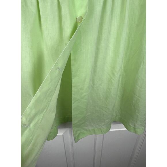 Vintage 50s 60s cotton embroidered green floral lace button up night shirt L - Picture 7 of 9